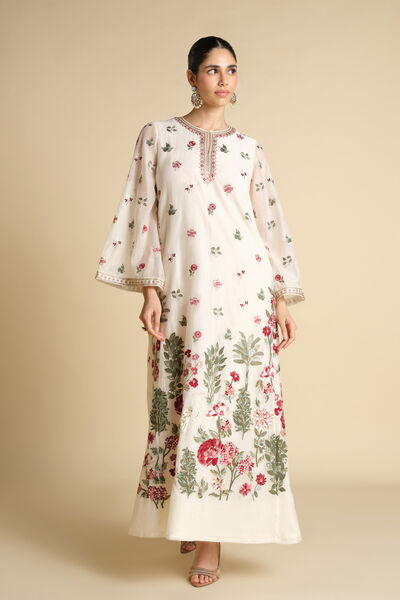 Marzun Embroidered Mul Kaftan - Ivory